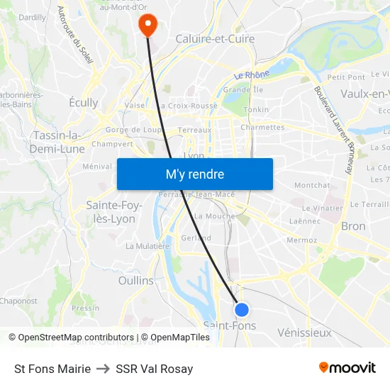 St Fons Mairie to SSR Val Rosay map