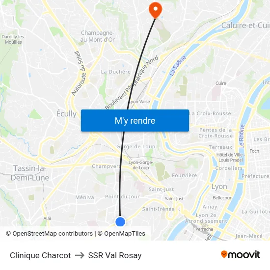 Clinique Charcot to SSR Val Rosay map