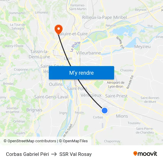 Corbas Gabriel Péri to SSR Val Rosay map