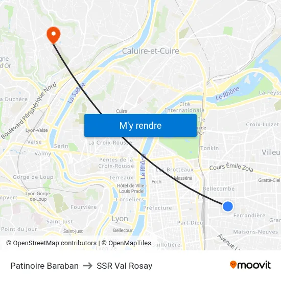 Patinoire Baraban to SSR Val Rosay map