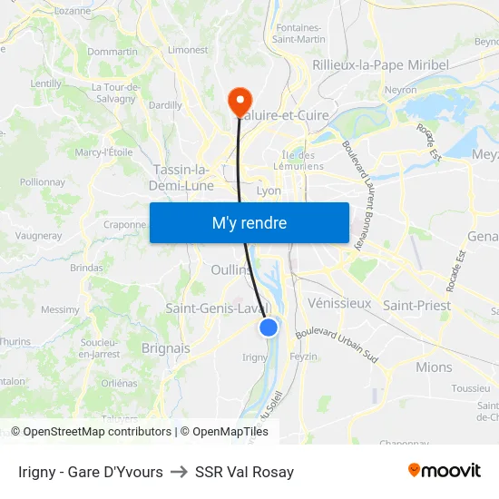 Irigny - Gare D'Yvours to SSR Val Rosay map