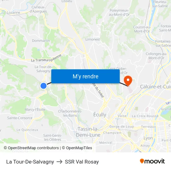 La Tour-De-Salvagny to SSR Val Rosay map