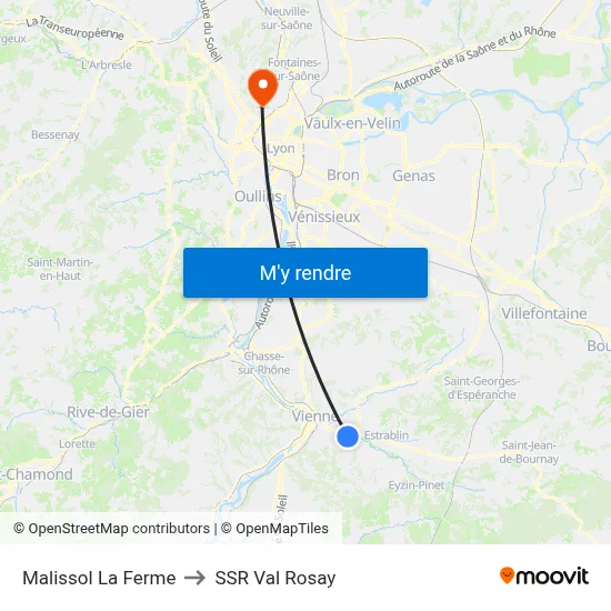 Malissol La Ferme to SSR Val Rosay map