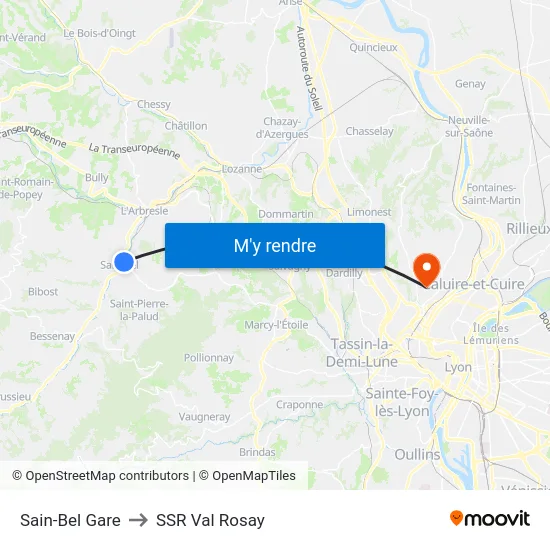 Sain-Bel Gare to SSR Val Rosay map