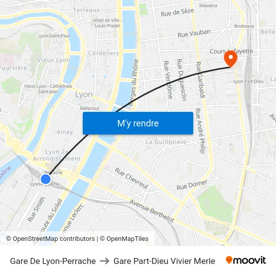 Gare De Lyon-Perrache to Gare Part-Dieu Vivier Merle map