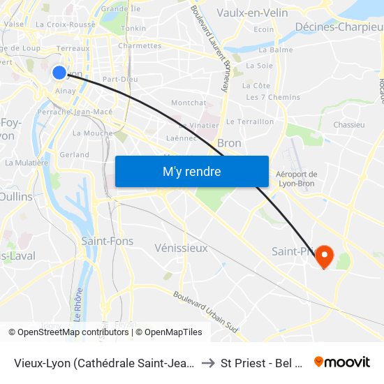 Vieux-Lyon (Cathédrale Saint-Jean) to St Priest - Bel Air map