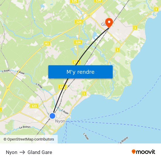 Nyon to Gland Gare map