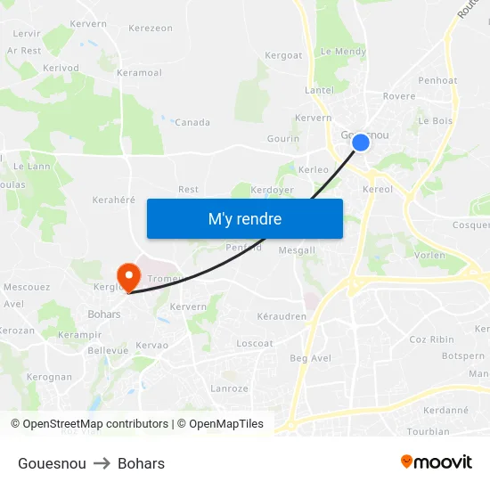 Gouesnou to Bohars map