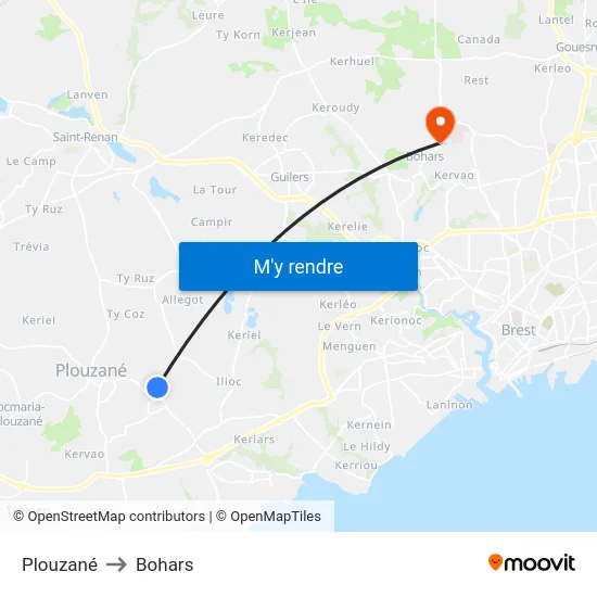 Plouzané to Bohars map