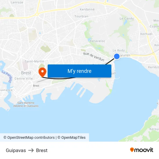 Guipavas to Brest map