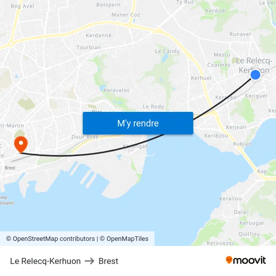 Le Relecq-Kerhuon to Brest map