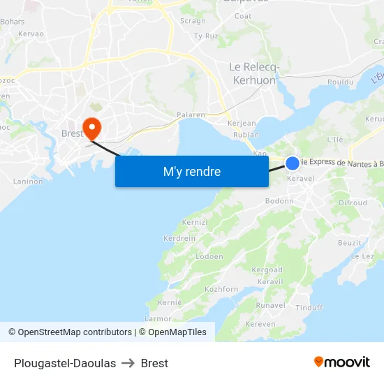 Plougastel-Daoulas to Brest map