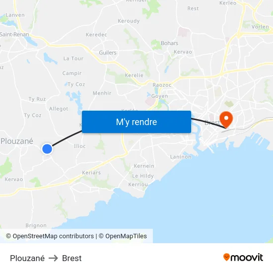 Plouzané to Brest map