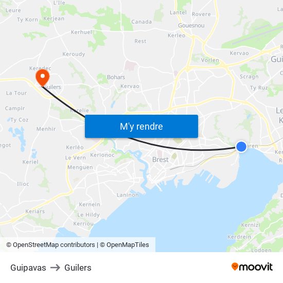 Guipavas to Guilers map