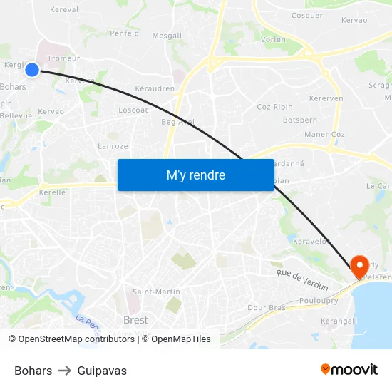 Bohars to Guipavas map