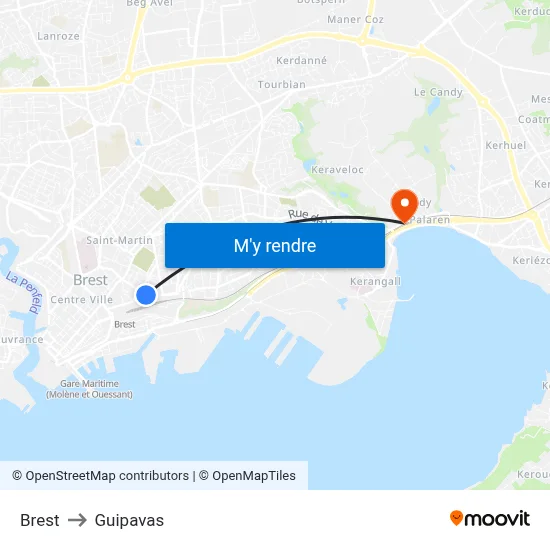 Brest to Guipavas map