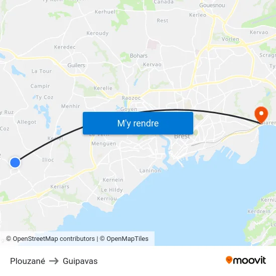 Plouzané to Guipavas map