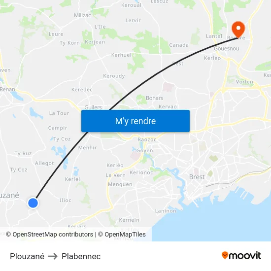 Plouzané to Plabennec map