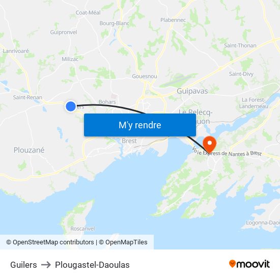 Guilers to Plougastel-Daoulas map