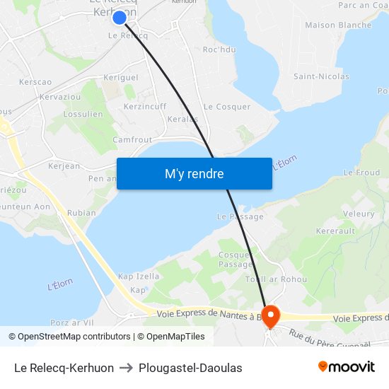 Le Relecq-Kerhuon to Plougastel-Daoulas map