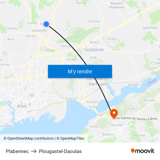 Plabennec to Plougastel-Daoulas map