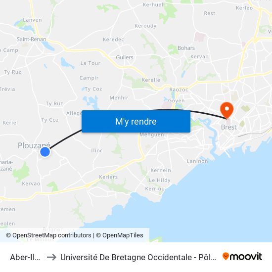 Aber-Ildut to Université De Bretagne Occidentale - Pôle Santé map