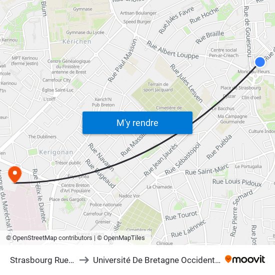 Strasbourg Rue De Paris to Université De Bretagne Occidentale - Pôle Santé map