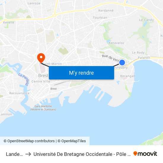 Landelle to Université De Bretagne Occidentale - Pôle Santé map