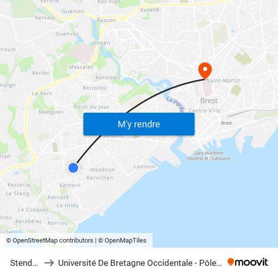 Stendhal to Université De Bretagne Occidentale - Pôle Santé map