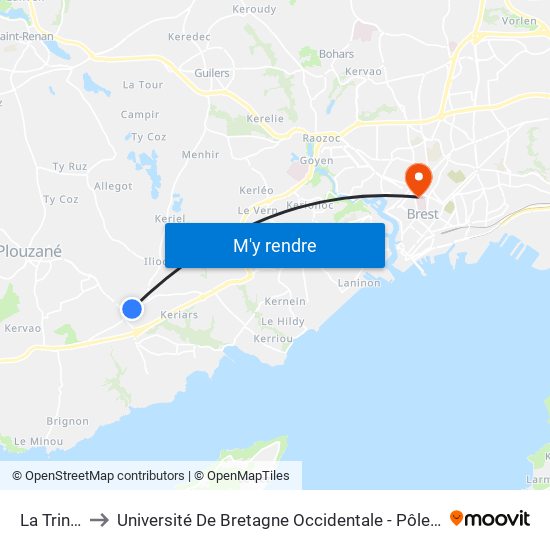 La Trinité to Université De Bretagne Occidentale - Pôle Santé map