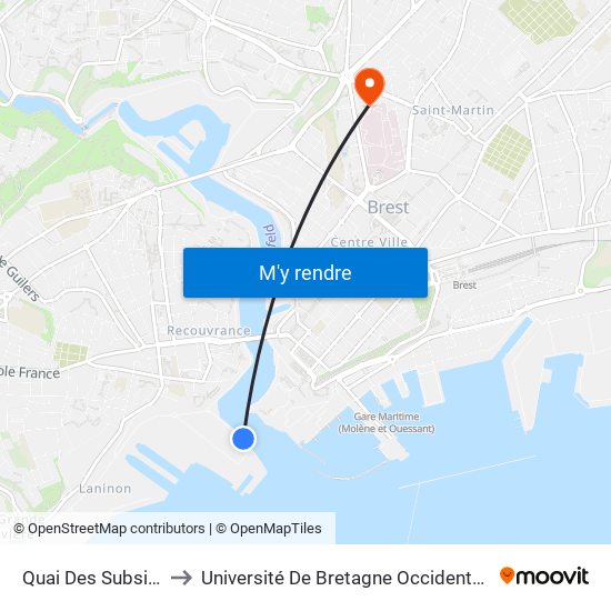 Quai Des Subs. to Université De Bretagne Occidentale - Pôle Santé map