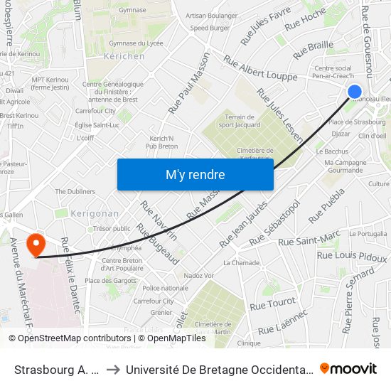 Str. A. Louppe to Université De Bretagne Occidentale - Pôle Santé map