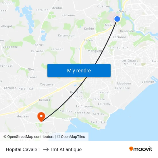 Hôpital Cavale 1 to Imt Atlantique map