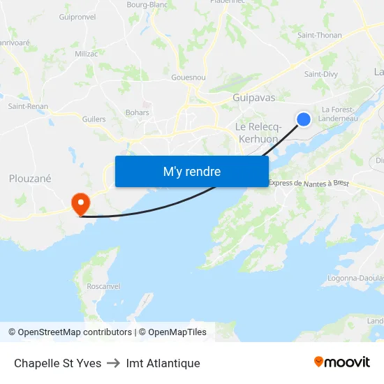 Chapelle St Yves to Imt Atlantique map