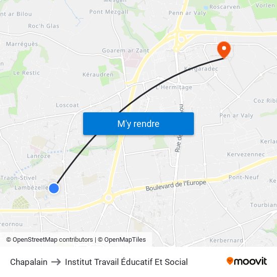 Chapalain to Institut Travail Éducatif Et Social map