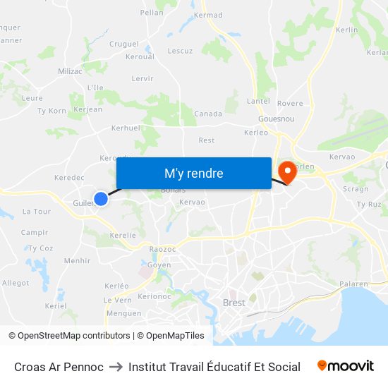 Croas Ar Pennoc to Institut Travail Éducatif Et Social map