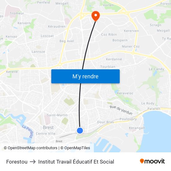 Forestou to Institut Travail Éducatif Et Social map