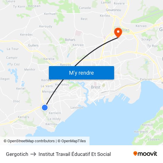 Gergotich to Institut Travail Éducatif Et Social map