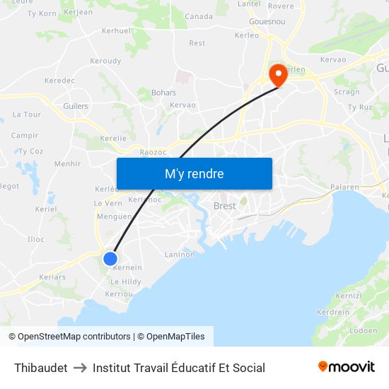 Thibaudet to Institut Travail Éducatif Et Social map