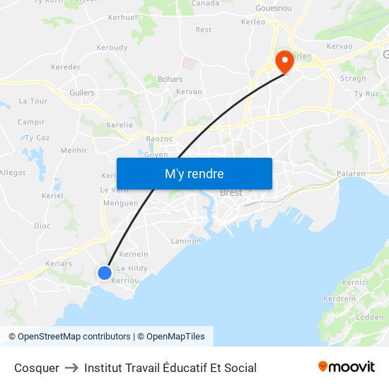 Cosquer to Institut Travail Éducatif Et Social map