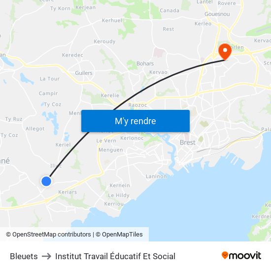 Bleuets to Institut Travail Éducatif Et Social map