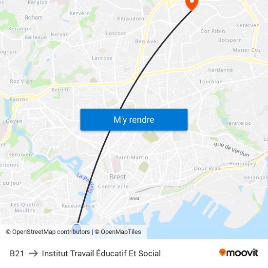 B21 to Institut Travail Éducatif Et Social map