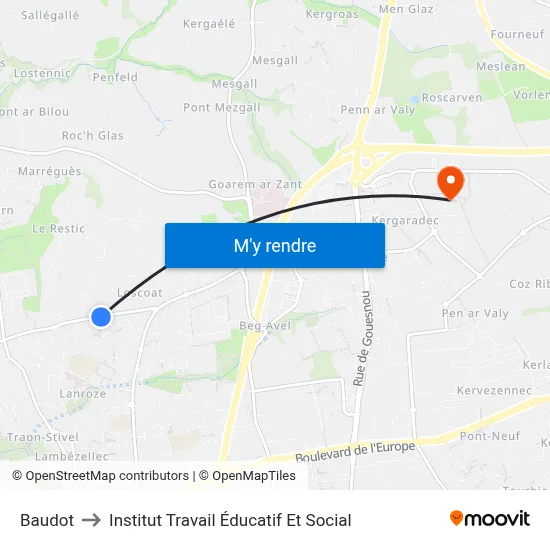 Baudot to Institut Travail Éducatif Et Social map