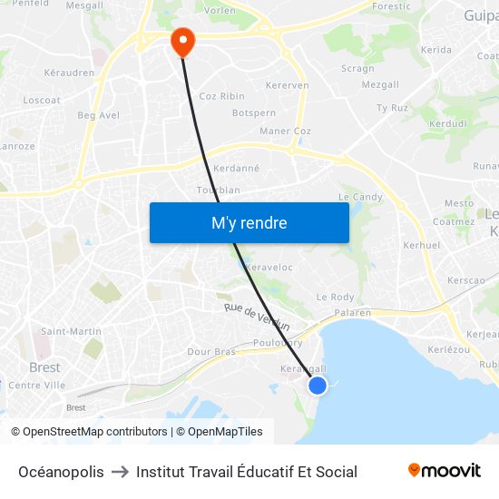 Océanopolis to Institut Travail Éducatif Et Social map