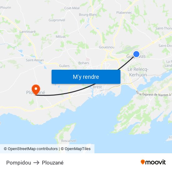 Pompidou to Plouzané map