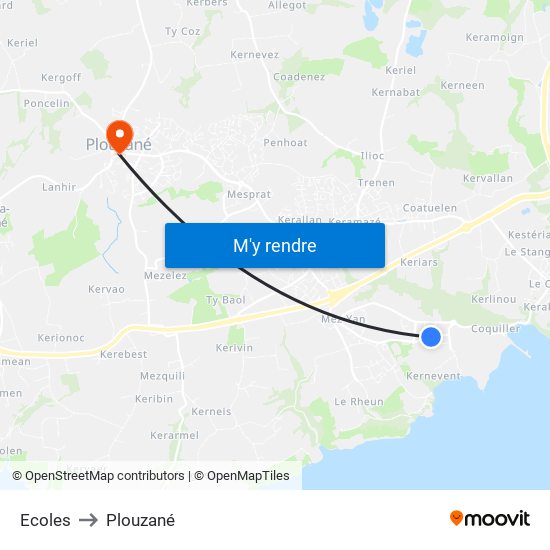Ecoles to Plouzané map