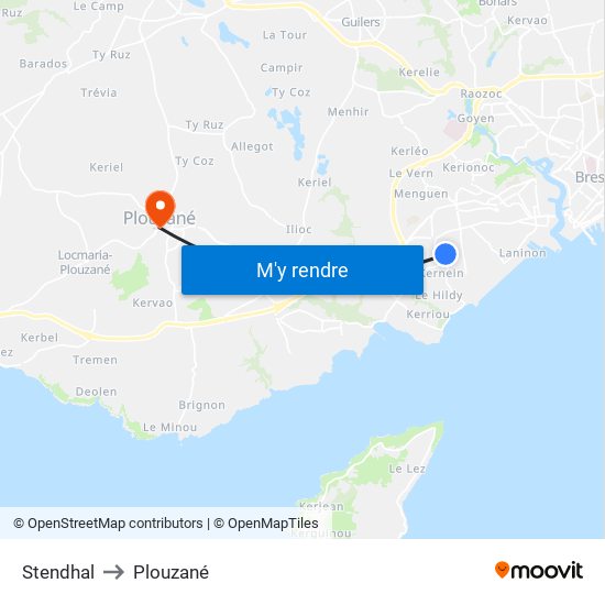 Stendhal to Plouzané map
