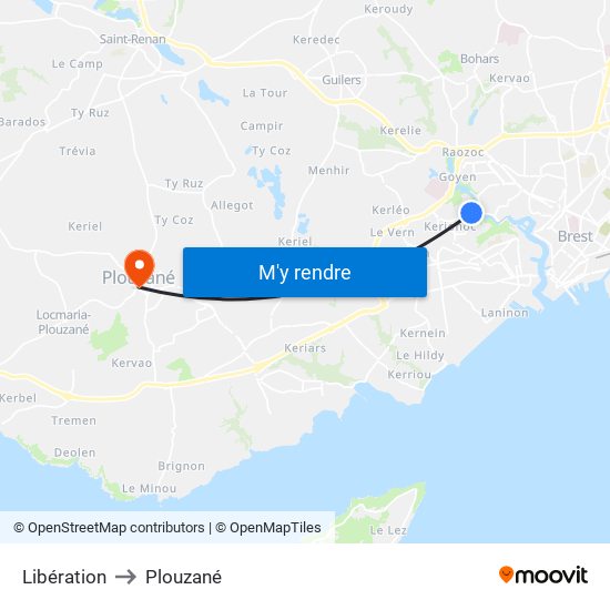 Libération to Plouzané map