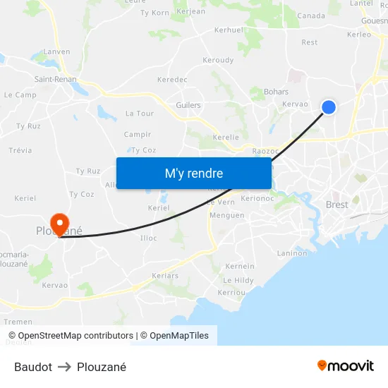 Baudot to Plouzané map