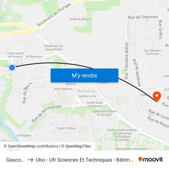 Gascogne to Ubo - Ufr Sciences Et Techniques - Bâtiment Langevin map